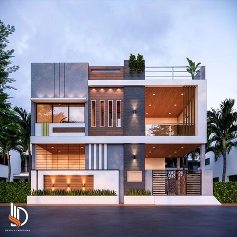 Modern Exterior Design #architecture #exteriordesign #modernarchitecture #3drender Residential Exterior Design Facades, Duplex House Design Exterior, Modern Elevation Designs For House, Exterior Design Architecture, Preschool Logo, Main Door Design Photos, Father Status, Modern Exterior Design, Morden House