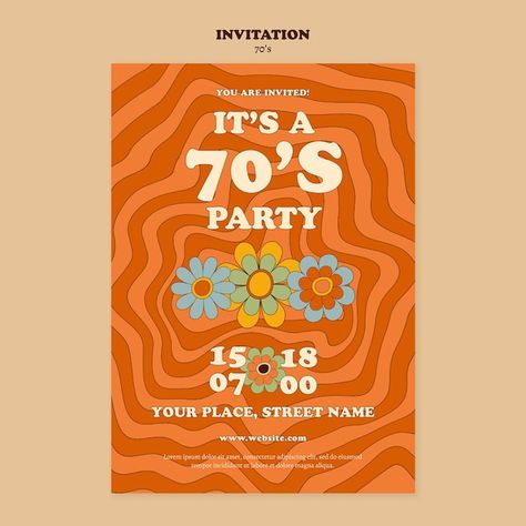 Hippie Party, Bday Invitations, 70s Party, Party Template, 23rd Birthday, Bday Cards, Style Party, Party Invite Template, Template Ideas