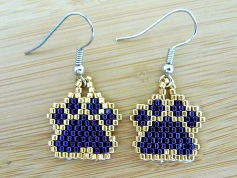 Beaded Earrings Native, Beaded Earrings Diy, Diy Earring, Brick Stitch Earrings, Seed Bead Patterns, Beaded Earrings Patterns, Beadwork Patterns, Beaded Crafts, Lsu Tigers