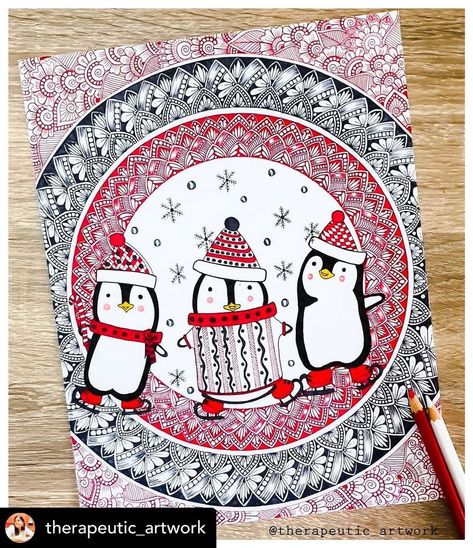 Mandala Sharing Page on Instagram: “Posted @withregram • @therapeutic_artwork . Tag your work with #ilovesharingmandala #mandala My three cute little penguins wanna say Hii…” Mandala Art Lesson, Madhubani Art, Winter Themed, Art Lesson, Art Christmas, Christmas Theme, Winter Theme, Mandala Art, Art Lessons