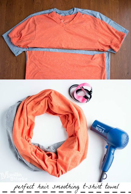 The friction from regular terry-cloth towels can make your hair frizzy! Smooth your tresses dry with a t-shirt towel. Hair Towel Pattern, Cut Hoodies, Hair Plopping, Cut Up Shirts, Hair Towel Wrap, Diy Towels, Tshirt Makeover, Diy T Shirt, Shirt Hair