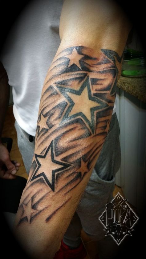 Star Sleeve Tattoo Men, Star Tattoo Ideas For Men, Star Tattoos For Men On Arm Sleeve, Stars Tattoo For Men, Arm Tattoos Stars, Star Sleeve Tattoo, Star Tattoo Ideas, Star Tattoos For Men, Star Tattoo Meaning