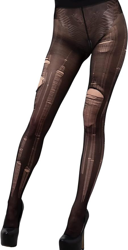 Ripped Thigh Highs, Outfit Ideas Fishnets, Ripped Fishnet Tights, Ripped Fishnets Aesthetic, Ripped Pantyhose Outfit, Torn Fishnets, Ripped Tights Aesthetic, Black Ripped Tights, White Fishnet Outfit