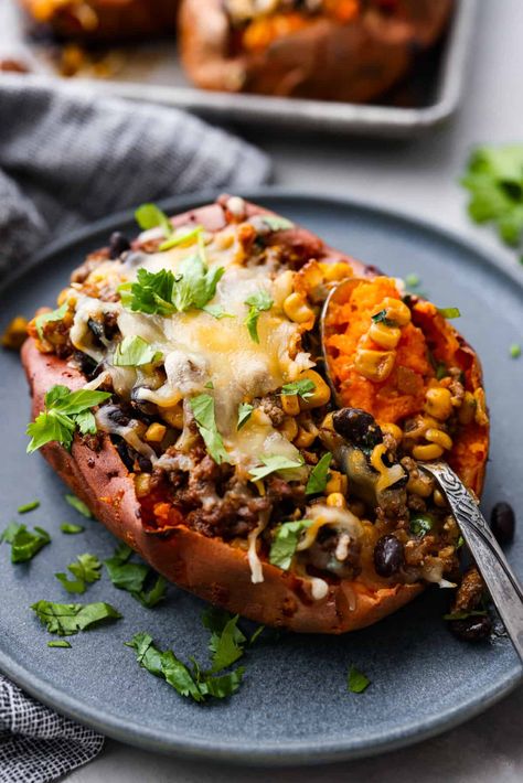 Mexican Loaded Sweet Potatoes Stuffed Sweet Potato, Stuffed Potatoes, Lime Quinoa, Stuffed Sweet Potatoes, Loaded Sweet Potato, Honey Lime, Cooking Classy, Quinoa Recipes, Sweet Potato Recipes