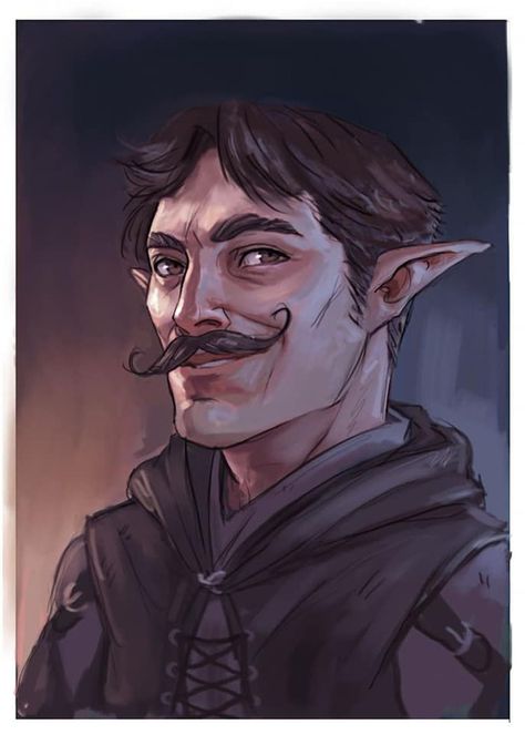 distinguished elf with large moustache quirky NPC  DnD / Pathfinder character ideas #ttrpg Old Half Elf, Half Elf Rouge, Half Elf Artificer, Elf Mustache, Halfling Rogue Male, Old Elf Male, Halfling Rpg, Masked Elf, Halfling Character Art