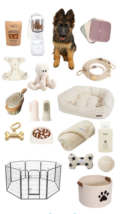 Aesthetic Puppy Essentials, Cute Dog Essentials, Puppy Set Up, Vinalla Girl, Things For Puppies, Dog Necessities, Dog Essentials Products, Dog Room Design, Puppy Essentials