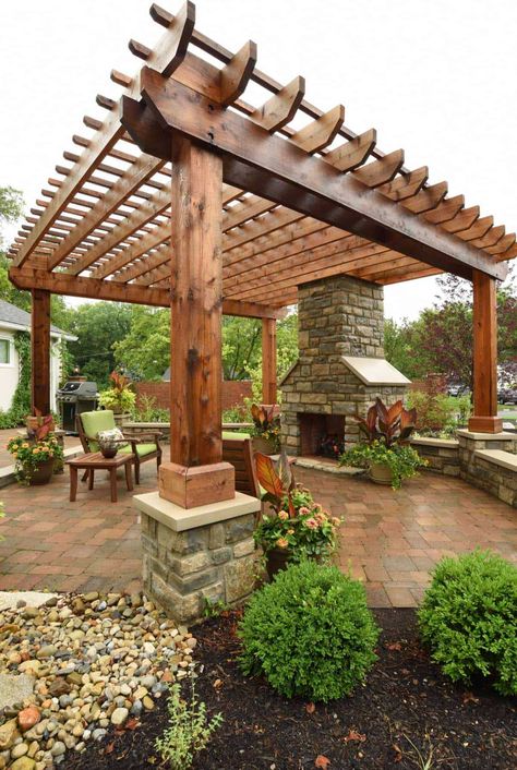 Beautiful Pergola, Curbside Appeal, Design Per Patio, Rustic Pergola, Patio Pergola, Backyard Fireplace, Outdoor Fireplaces, Wood Pergola, Backyard Pavilion