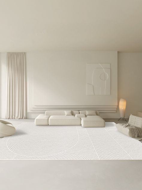 Modern Line Living Room Carpet Gray Geometric Bedroom Rug Thicken Fluffy Soft Alfombra Oversized Dining Room Rug Placement, All White Interior, Off White Interior, Rugs Next To Bed, White Carpet Living Room, Clean Living Room, Living Room Rug Placement, Large Modern Rugs, Modern Round Rugs