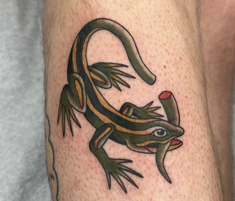 Traditional Tattoos Alligator, Salamander Tattoo Traditional, Worm Tattoo Traditional, Two Headed Lizard Tattoo, Small Filler Traditional Tattoo, American Traditional Lizard Tattoo, Lizard Traditional Tattoo, Traditional Style Tattoo Flash, Trad Animal Tattoo