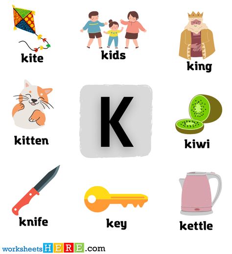 K Words, K Photo Letter, Letter K Words, Letter K Books, Letter K Kite, Letter K In Keyboard, Kites For Kids, Picture Table, Letter K