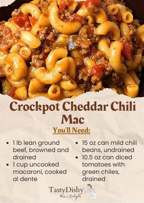 Crockpot Cheddar Chili Mac, Chili Mac Recipe Crockpot, Cheddar Chili Mac, Crockpot Chile, Crockpot Chili Mac, Chili Mac Crockpot, Chilli Mac, Chile Mac, Chili Mac Recipe