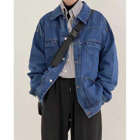 By OH GarmentsOH Garments - Discover Asia's Quality Fashion Styles Mens Fall Outfits, Dark Blue Denim Jacket, Jaket Denim, Denim Jacket Outfit, Denim Jacket Fashion, Casual Outerwear, Streetwear Men, Jackets Men Fashion, Mode Kpop