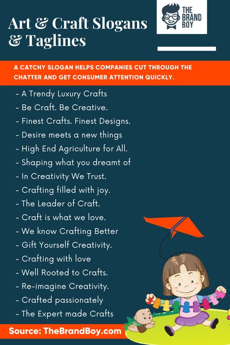 178+ Catchy Craft Slogans and Taglines - thebrandboy Creative Business Names List, Tagline Ideas, Catchy Taglines, Art Slogans, Business Images, Shop Name Ideas, Business Slogans, Catchy Slogans, Water Table