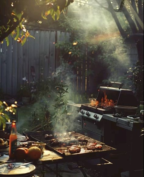 Grill Astethic, Backyard Bbq Party Aesthetic, Backyard Cookout Aesthetic, Fall Barbecue Party, Cookout Photography, Backyard Bbq Aesthetic, Summer Cookout Aesthetic, Grilling Out, Family Bbq Aesthetic