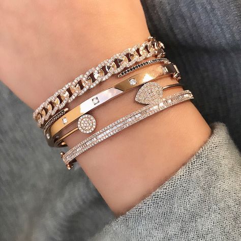 Diamond Bracelet Design, Stacked Bangles, Classy Jewelry, Diamond Bangle, Women Diamond, Girly Jewelry, Contemporary Jewelry, Diamond Bracelets, Curb Chain