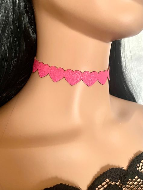 Pink Heart Choker, Leather Choker With Heart, Valentines Jewelry for Gift, Bridesmaids Choker, Pink Leather Choker Collar, Handmade Jewelry - Etsy Leather Choker Collars, Heart Valentines, Heart Choker, Leather Chokers, Jan 17, Choker Collar, Valentines Jewelry, Choker Necklaces, Colorado Springs