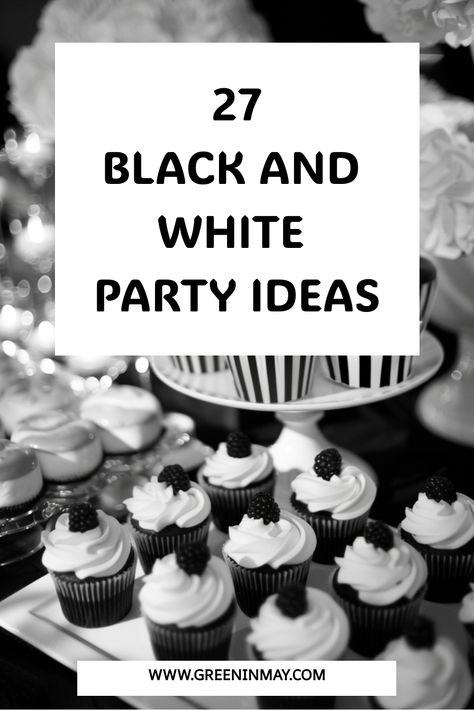 Black and white party is a classic color combo for any themed party. Here are great black and white party ideas for your next celebration. White And Black Dinner Party, Black And White Party Food Ideas, Black And White Party Ideas Elegant, Black And White Appetizers, Black And White Nye Party, Black And White Graduation Party Ideas, White And Black Graduation Party, Black And White Party Decorations Ideas, Black And White New Years Eve Party