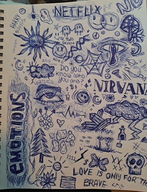 Chaotic Doodles, Doodle Pages Sketchbooks, Sketchbook Inspiration Aesthetic, Horror Doodles, Halloween Hogwarts, Animals Tiktok, Book Butterfly, Bedroom Curtain Ideas, Arte Grunge