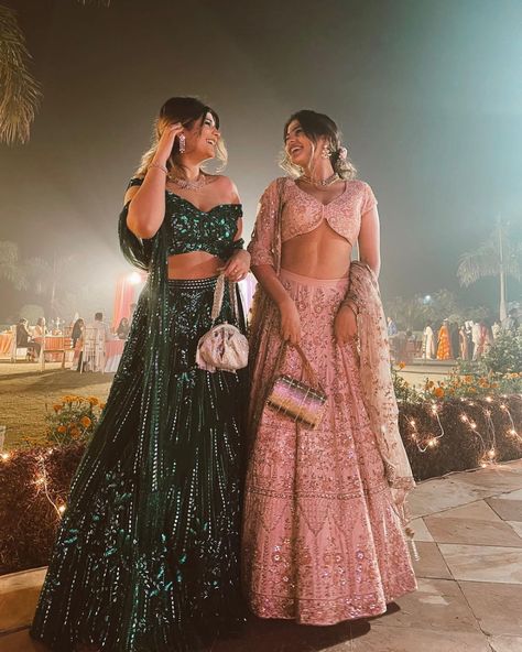 Top Fashion Bloggers On Instagram To Follow For Fashion Tips - ShaadiWish Matching Lenghas Sisters, Lehenga For Friends Wedding, Lehanga Photo Poses With Friends, Brids Mades Dresses Indian, Poses In Lehenga With Sister, Lehnga For Bride's Sister, Indian Wedding Wear For Sister, Indian Reception Outfit Guest, Cousin Wedding Outfit Indian