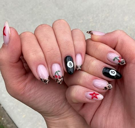 Nail Number Art Designs, Street Nails Designs, San Francisco Nails, Odd Nail Designs, Cmbyn Nails, I Love Ny Nails, Nails With Different Designs On Each, Crazy Design Nails, New York City Nails