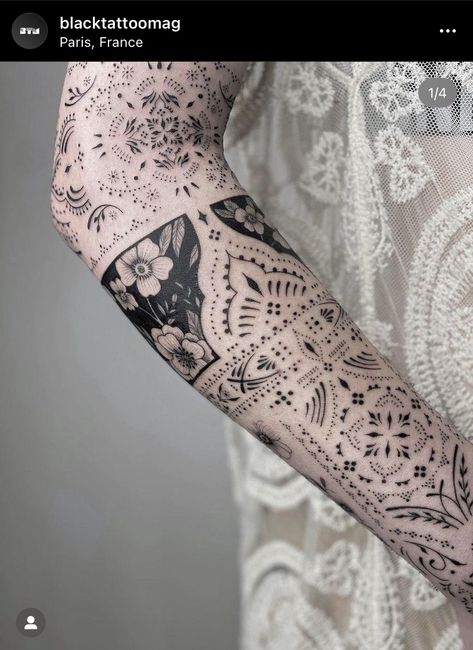 Ornamental Tattoo Sleeve, Petit Tattoo, Geometric Tattoo Design, Ornamental Tattoo, Back Of Shoulder Tattoo, Tattoo Magazines, Black Tattoo, Tattoo Videos, Half Sleeve Tattoo