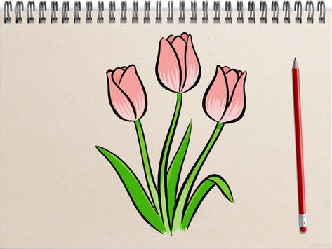 Tulip Drawing » How to draw a Tulip Flower Pot Drawing, Draw A Tulip, Tulip Quilts, Tulip Flower Drawing, Pot Drawing, Drawing Apple, Simple Flower Tattoo, Simple Cat Drawing, Tulip Drawing