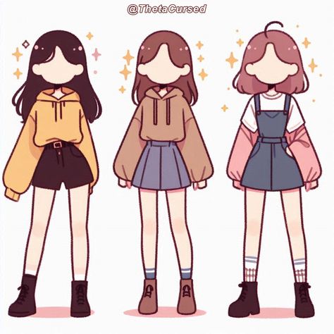 Clothes Cute Drawing, Cute Outfit Drawings Easy, Simple Anime Outfits, Drawing Inspo Outfits, Cute Clothes Drawing Kawaii, Cute Outfits Drawings Character Design, Blush Drawing Reference, Cute Cartoon Outfits, Cute Outfit Designs Drawing