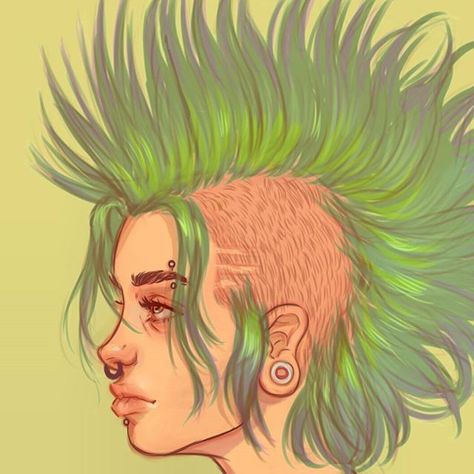 New process video up on my YouTube! This is a redraw of a very old and embarrassingly ugly drawing I did back in highschool lol link to the vid in my info bar #artistoninstagram #art #illustrator #illustration #drawing #painting #sketch #drawthisagain #greenhair #mohawk #greenmowhak #girlswithmowhawks #shavedhead #eyebrowpeircing #septum #girlswithplugs #portrait #cartoon #comicbookart #green #punk #punkgirl #punx #grrrl #riotgrrrl  #punksnotdead Ursula Decay, Ugly Drawing, Punk Drawing, Decay Art, Arte Ninja, Arte Punk, Painting Sketch, Portrait Cartoon, Punk Art