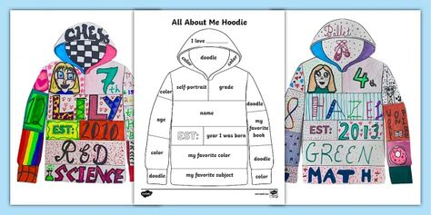 All About Me Hoodie, Hoodie Template, School Icebreakers, Science Doodles, All About Me Preschool, Icebreaker Activities, Coloring Bookmarks, Social Circle, Doodle Coloring