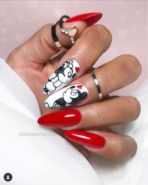 A women's lifestyle destination dedicated to style, entertainment, love, and living beautifully. Mickey Mouse Nails, Disney Acrylic Nails, Mickey Nails, Unghie Nail Art, Disney Valentines, February Nails, Valentine Nails, Fashion Terms, Nail Art Disney