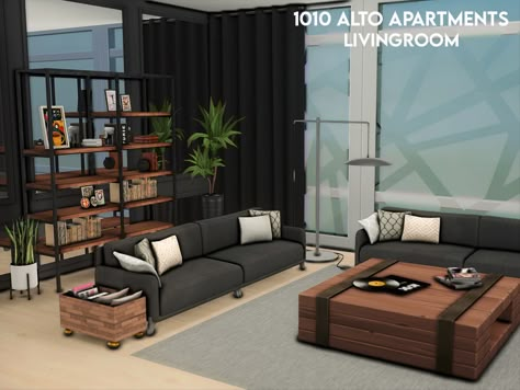 Sims 4 1010 Alto Apartment, Sims 4 Living Room Ideas Modern, Alto Apartments Sims 4, The Sims Resource Living Room, 1010 Alto Apartments Sims 4, Sala The Sims 4, The Sims 4 Living Room Ideas, Sims 4 Modern Living Room, Sims Living Room Ideas