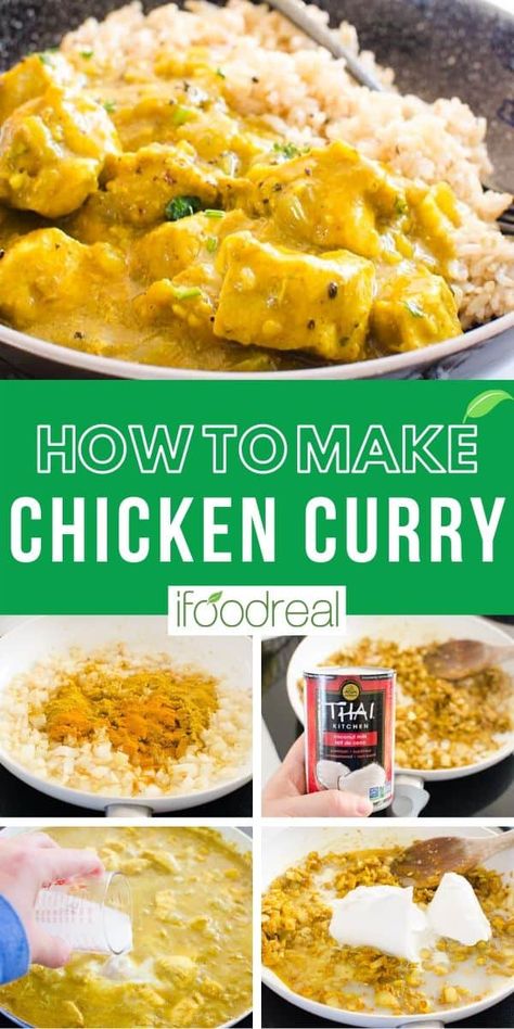 This easy Chicken Curry recipe will be the best you ever tried! Chicken simmered in a flavourful sauce with coconut milk and yellow curry powder, then served over rice is a 30 minute dinner heaven. So aromatic and healthy! Gf Curry Recipe, Yellow Curry Powder, Easy Chicken Curry Recipe, Yellow Curry Recipe, Coconut Curry Chicken Recipes, Curry Chicken And Rice, Coconut Curry Recipes, Curry Recipes Easy, Coconut Curry Sauce