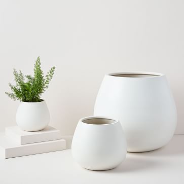 Pure White Ceramic Planters | west elm Vase Stand, White Ceramic Planter, Geometric Terrarium, White Ceramic Vases, White Planters, Modern Planters, Planter Stand, Metal Planters, Glass Terrarium