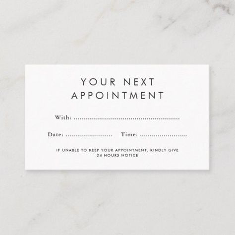 Modern, simple yet elegant appointment cards with template fields for your contact information and logo on the back. Font, font color and background color can be changed with the design tool. Psychology Business Card, Beauty Bar Ideas, Business Card Appointment, Appointment Card, Vision Board Examples, Salon Logo Design, Business Stationary, Thank You Card Design, Standard Business Card Size