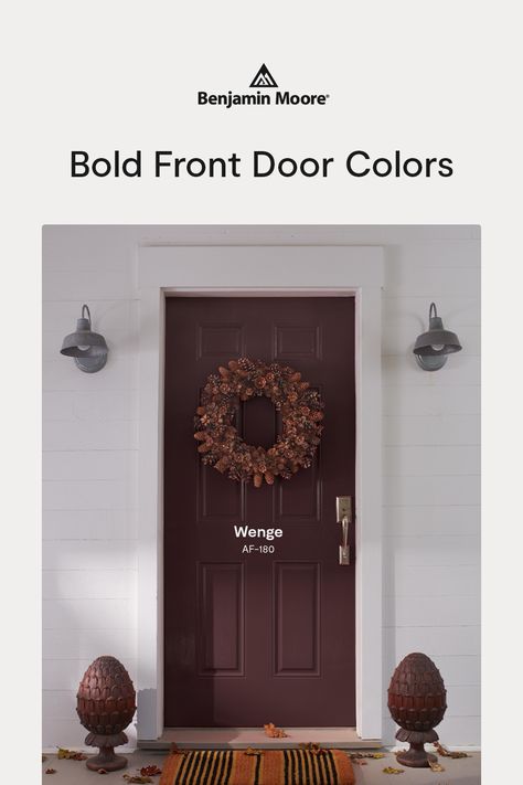 Wine Color Front Door, Earth Tone Front Door Colors, Moody Front Door Color, Dark Brown House Front Door Color, Trending Front Door Colors 2023, Brown House Door Color Ideas, Front Door Colors For Brown House, Unique Front Door Colors, Rust Front Door