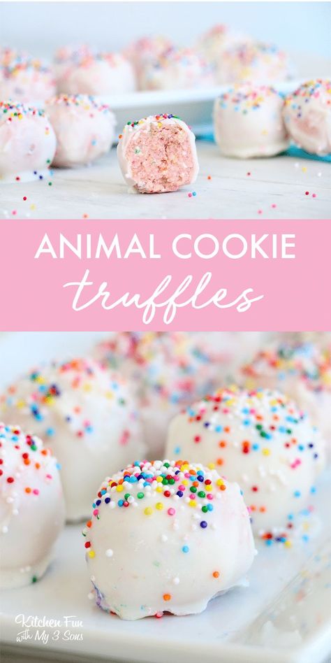 Animal Cookie Truffles combine yummy frosted animal cookies, cream cheese and chocolate. They're absolutely delicious and completely beautiful! #truffles #chocolate #yummy #food #recipes #animalcookies Graham Cracker Truffles, Animal Cookie Truffles, Easter Truffles, Winter Truffles, Frosted Animal Cookies, Cookies Cream Cheese, Yummy Food Recipes, Cookie Truffles, Truffle Recipes