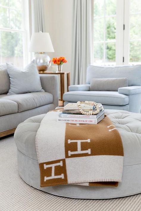 Hermès Blanket – Friday Favorites – Petite Haus Hermes Avalon Blanket, Blue Furniture Living Room, Gray Pillows, Hermes Blanket, Hermes Home, Blue Chairs, Grey Pillows, Blue Chair, Blue Living Room