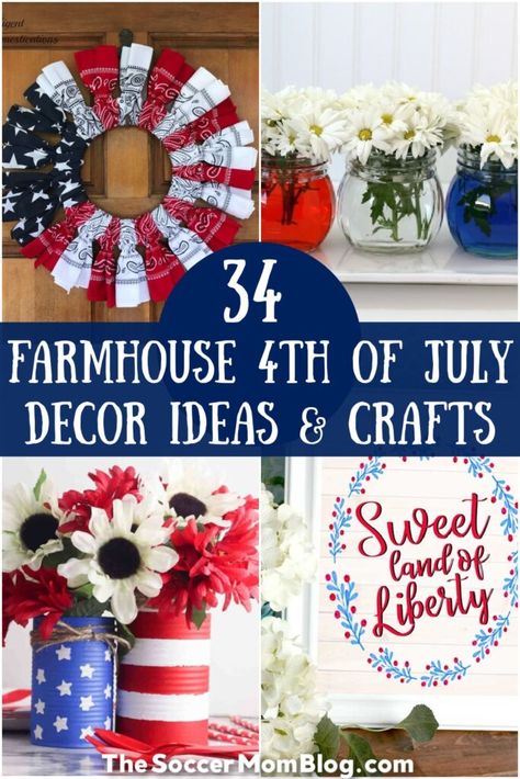 Farmhouse 4th Of July Decor, Easy To Make Crafts, Farmhouse Patriotic Decor, Patriotic Decorations Diy, Farmhouse 4th Of July, Farmhouse Decorations, 4th Of July Decor, Rustic Crafts, July Decor