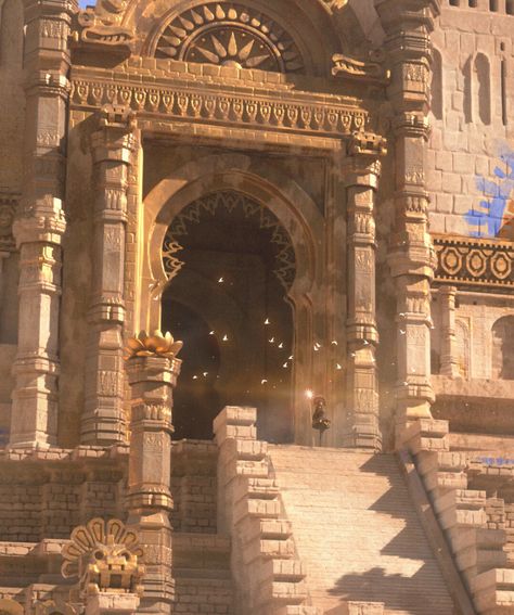 ArtStation - Sun Ancient City Ancient Temples Concept Art, Fantasy Desert Kingdom, Desert City Fantasy Art, Desert Fantasy Art, Medieval Egypt, World Concept Art, Desert Kingdom, Ancient Egyptian Cities, The Art Showcase