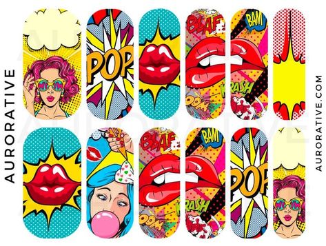 Pop Nail Art, Nail Art Box, Pop Art Nails, Nails Length, Long Extensions, Pop Art Retro, Retro Nails, Trendy Nail Art Designs, Christmas Nails Easy