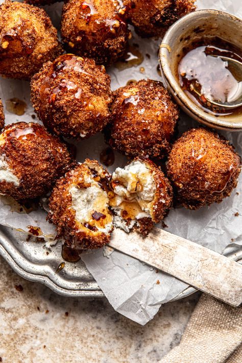 Fried Goat Cheese Balls, Goat Cheese Balls, Fried Goat Cheese, Goat Cheese Recipes, Spicy Honey, Cheese Balls, Perfect Appetizers, Cheese Ball, Cheese Recipes