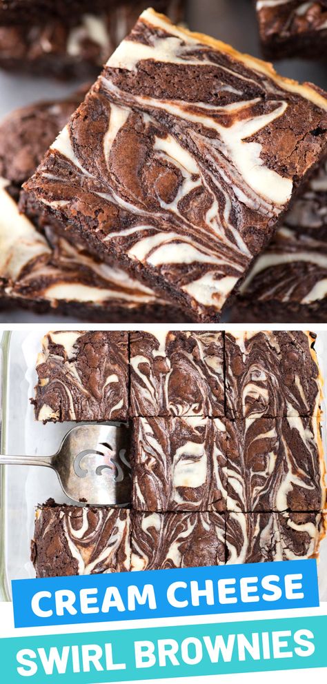 Cream cheese swirl brownies are my favorite dessert mash up! These cheesecake brownies are the right amount of fudgy and chewy with a ribbon of cream cheese swirled in. We also tested this recipe multiple times and found it makes AWESOME gluten free brownies! #brownies #glutenfreebrownies #creamcheesebrownies #cheesecakebrownies Cream Cheese Swirl Brownies, Brownies With Cream Cheese, Cream Cheese Swirl, Celiac Recipes, Dessert Halloween, Cheese Brownies, Cheesecake Brownie, Cream Cheese Brownies, Swirl Brownies