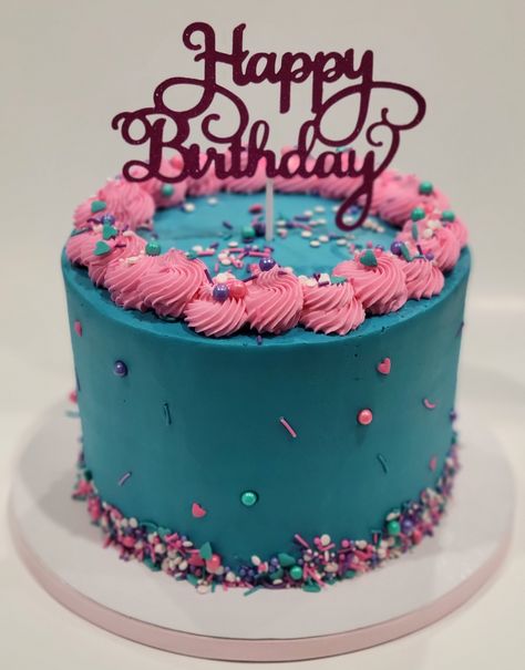 Teal Colored Birthday Cakes, Teal And Pink Birthday Party, Pink Purple And Blue Birthday Cake, Pink And Turquoise Birthday Cake, Pink And Teal Birthday Cake, Pink Purple Teal Birthday Cake, Blue And Pink Cake Birthday, 9th Birthday Cake For A Girl, Teal And Pink Cake