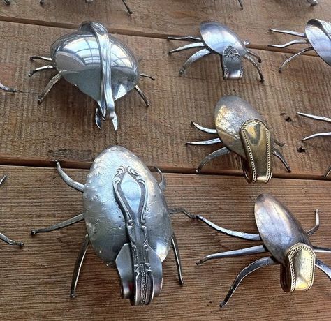 spoon bugs sendelbugs cutlery forks design sculpture john sendelbach sculpture art public garden metal steel stainless copper brass welded knives knife welding insect art, Metal Sculpture Artists, Fork Art, Cutlery Art, Forks Design, Silverware Art, Design Sculpture, Spoon Art, Welding Art Projects, Metal Tree Wall Art