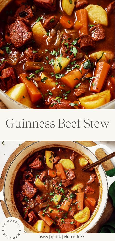 There’s nothing more comforting than a hearty stew. This Guinness Beef Stew may just be my new favorite! The beef melts in your mouth, and the veggies soak up all the delicious flavor of the broth. It’s so cozy, and the perfect recipe to celebrate St. Patrick’s Day! Guinness Stew, Guinness Beef Stew, Irish Beef Stew, Irish Beef, Irish Stew, Guinness Beer, Slow Cooker Beef Stew, Carrots And Potatoes, Beef Stew Recipe