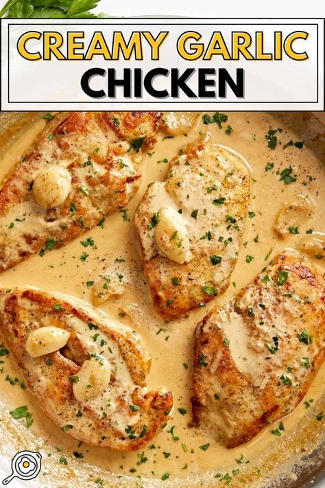 This Creamy Garlic Chicken will leave you speechless! It’s made with a luscious, garlic-infused sauce and it's perfect for an easy weeknight meal. Olive Oil Sauce, Creamy Garlic Chicken Recipes, Wellness Magazine, Creamy Garlic Chicken, Chicken Breast Recipes Easy, Budget Bytes, Fitness And Wellness, Bouillon Cube, Quick Weeknight Meals