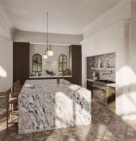 Anne Carr Design on Instagram: "As you all know, we love a statement marble island. This kitchen is so elegant - we love how the natural light hits that gorgeous island and floors. ⁠ .⁠ .⁠ .⁠ Design by @katie_harbison⁠ ⁠ #elledecor #livingetc #interiors #DecorCrushing #losangeles #thesefourwalls #dailyinspo #marble #kitchen #kitchengoals #island⁠ #californiadesign #luxuryinteriors #annecarrdesigninspiration #Dailyinspo #HouseBeautiful #BestofHome #ladesigner #california #interior #designinspo #i Kitchen Vignettes, French Apartment, Artist Loft, Living Etc, Kitchen Range Hood, California Design, Home Center, Stunning Kitchens, Kitchen Marble