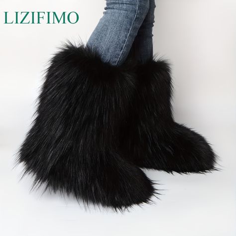 Faster shipping. Better service Fame Clothes, Short Winter Boots, Fur Snow Boots, Faux Fur Boots, Outdoor Boots, Casual Sport Shoes, Winter Snow Boots, Comfortable Heels, Fur Boots