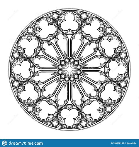 Gothic Rose Window. Popular Architectural Motiff In Medieval ... Rose Window Tattoo Design, Gothic Rose Window, Gothic Architecture Drawing, Geometric Mandala Tattoo, Filigree Tattoo, Gothic Windows, Window Drawing, Gothic Pattern, Rose Window