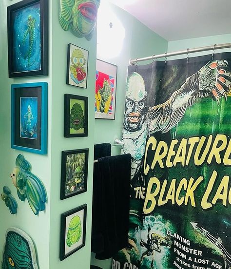 All Posts • Instagram Creature From The Black Lagoon Bathroom, Monster Bathroom, Monster Bedroom, Original Monster, Spooky Home Decor, Monster Theme, Room Studio, Monster House, Bathroom Themes